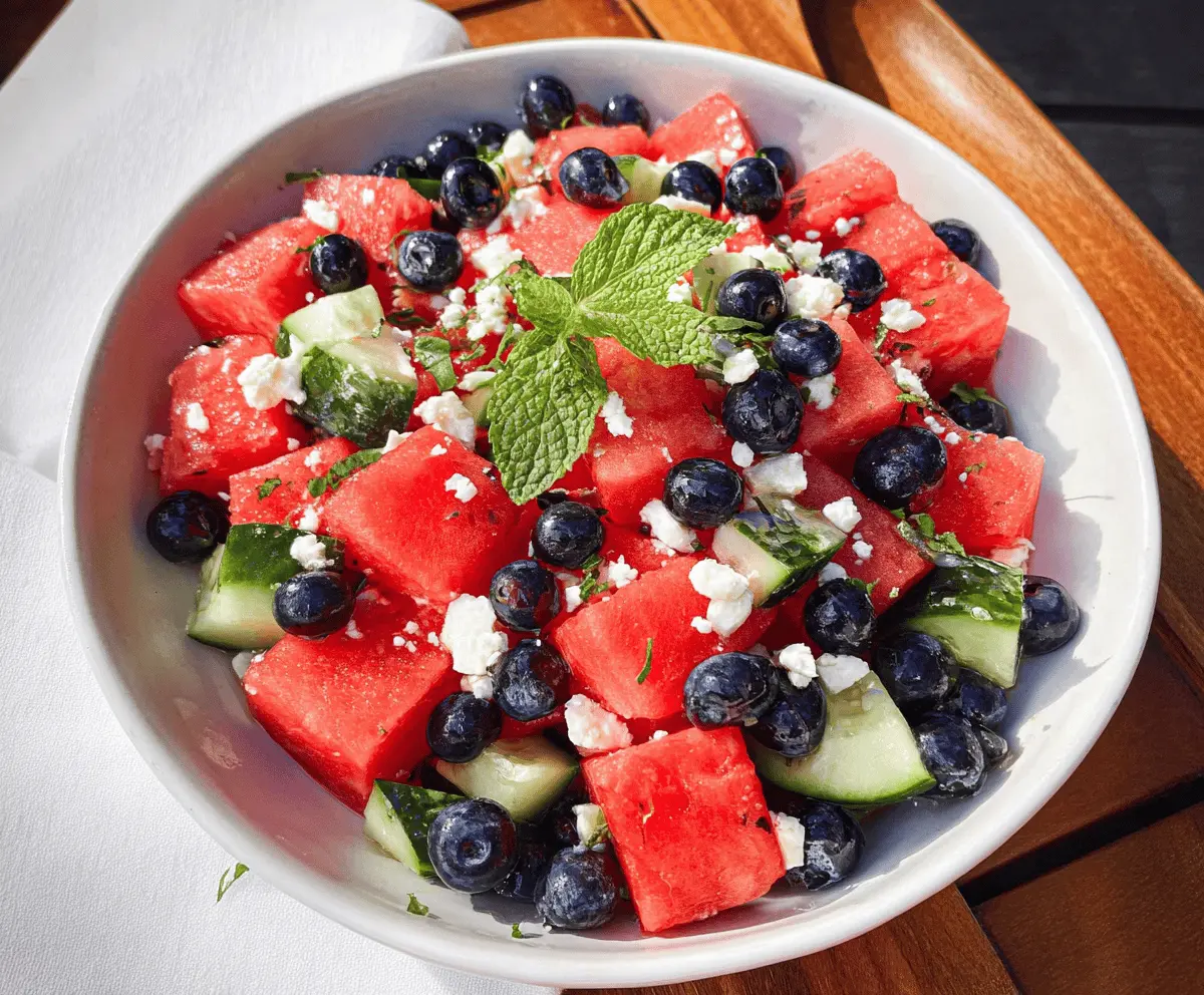 Fresh Watermelon Feta Salad with Cucumber and Blueberries