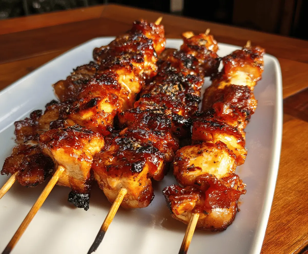Easy Bourbon Bacon BBQ Chicken Kebabs