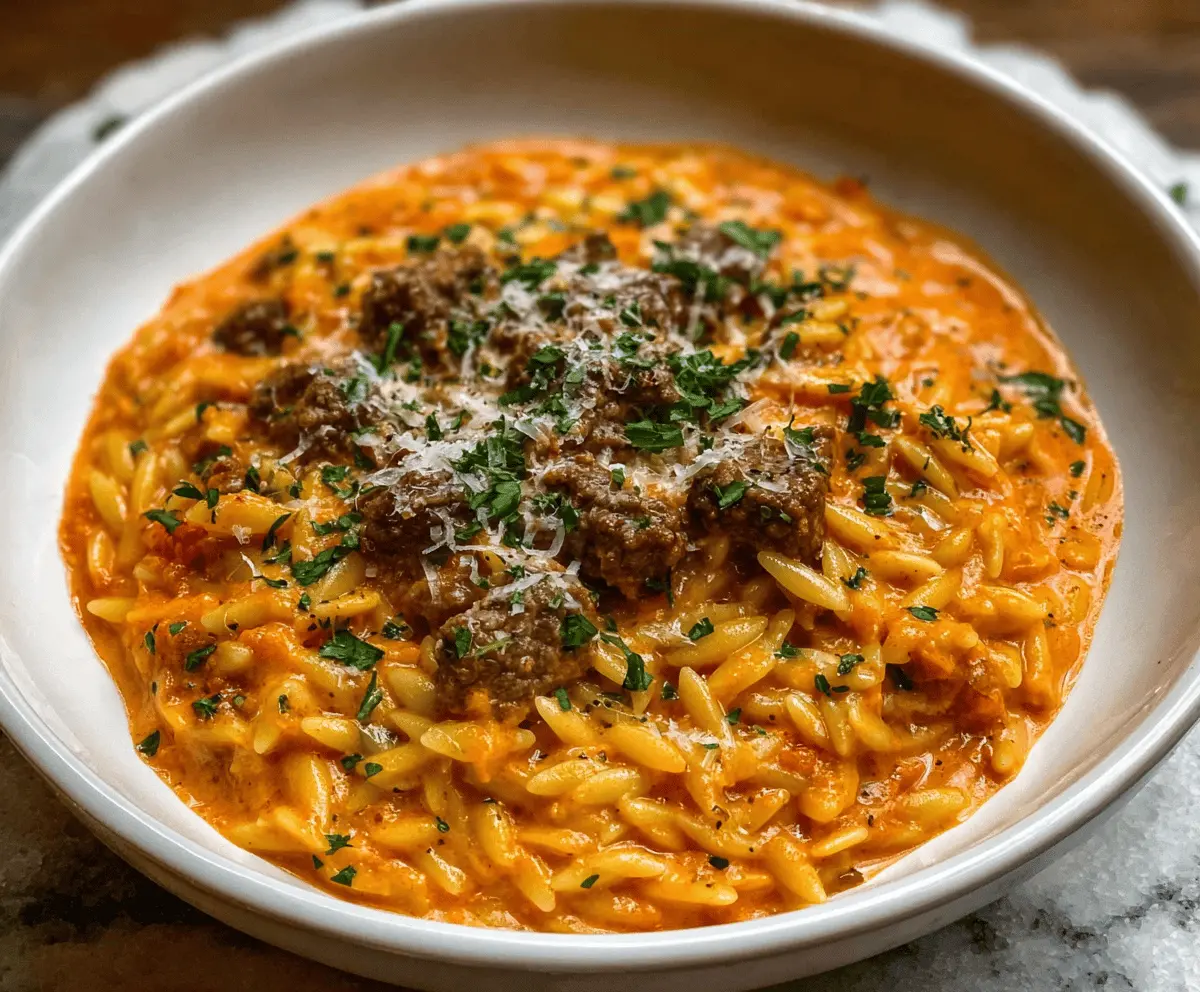 Easy Beef Orzo in Creamy Tomato Sauce