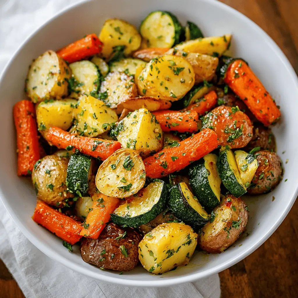 Easy Garlic Herb Roasted Potatoes, Carrots & Zucchini