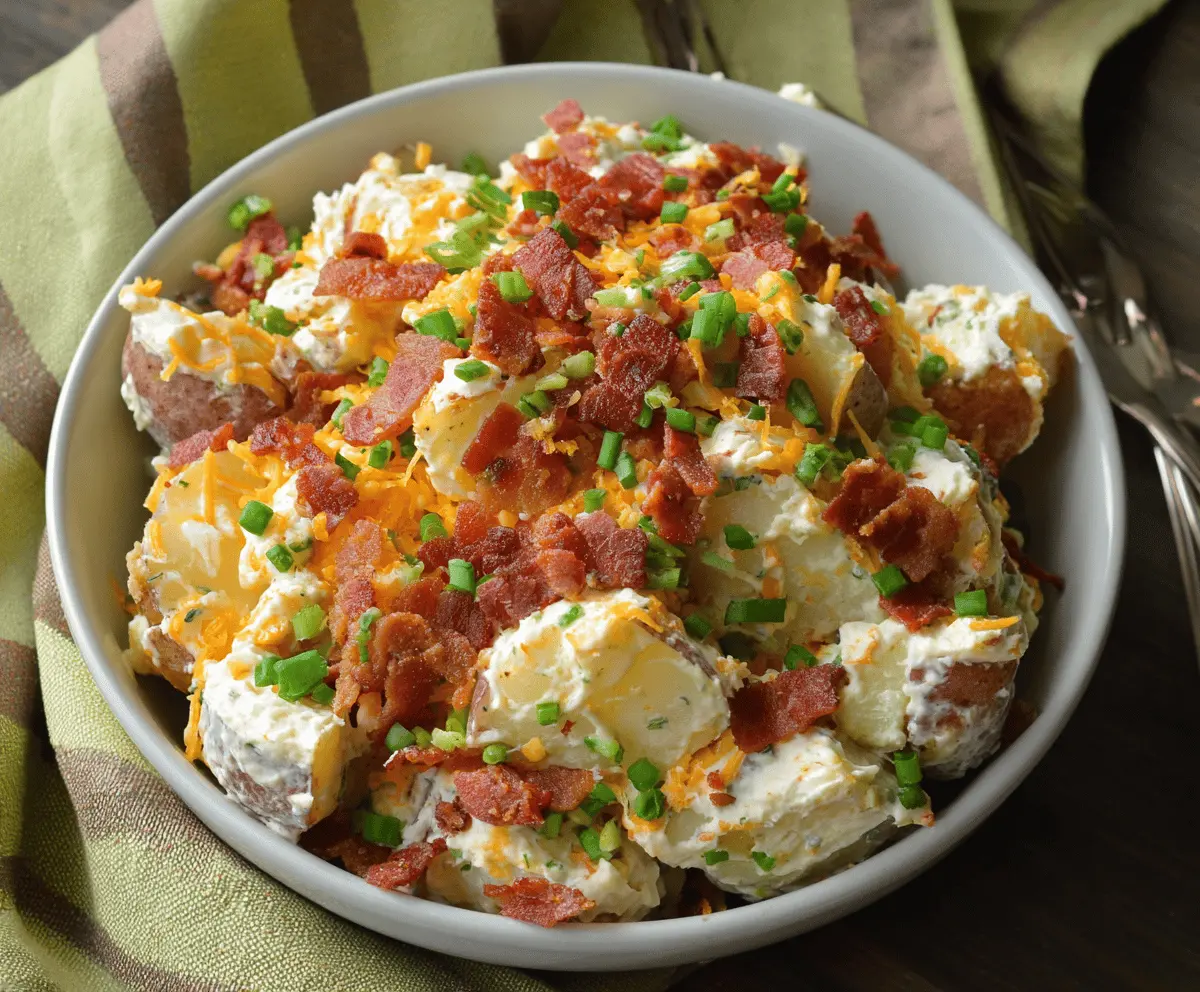 Easy Cheddar Bacon Ranch Potato Salad Recipe