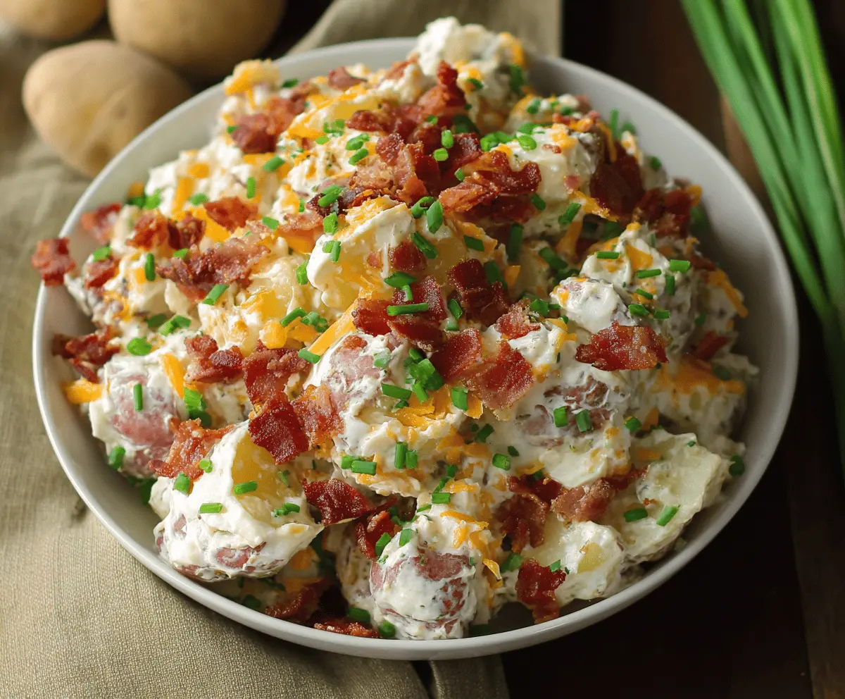Easy Cheddar Bacon Ranch Potato Salad Recipe