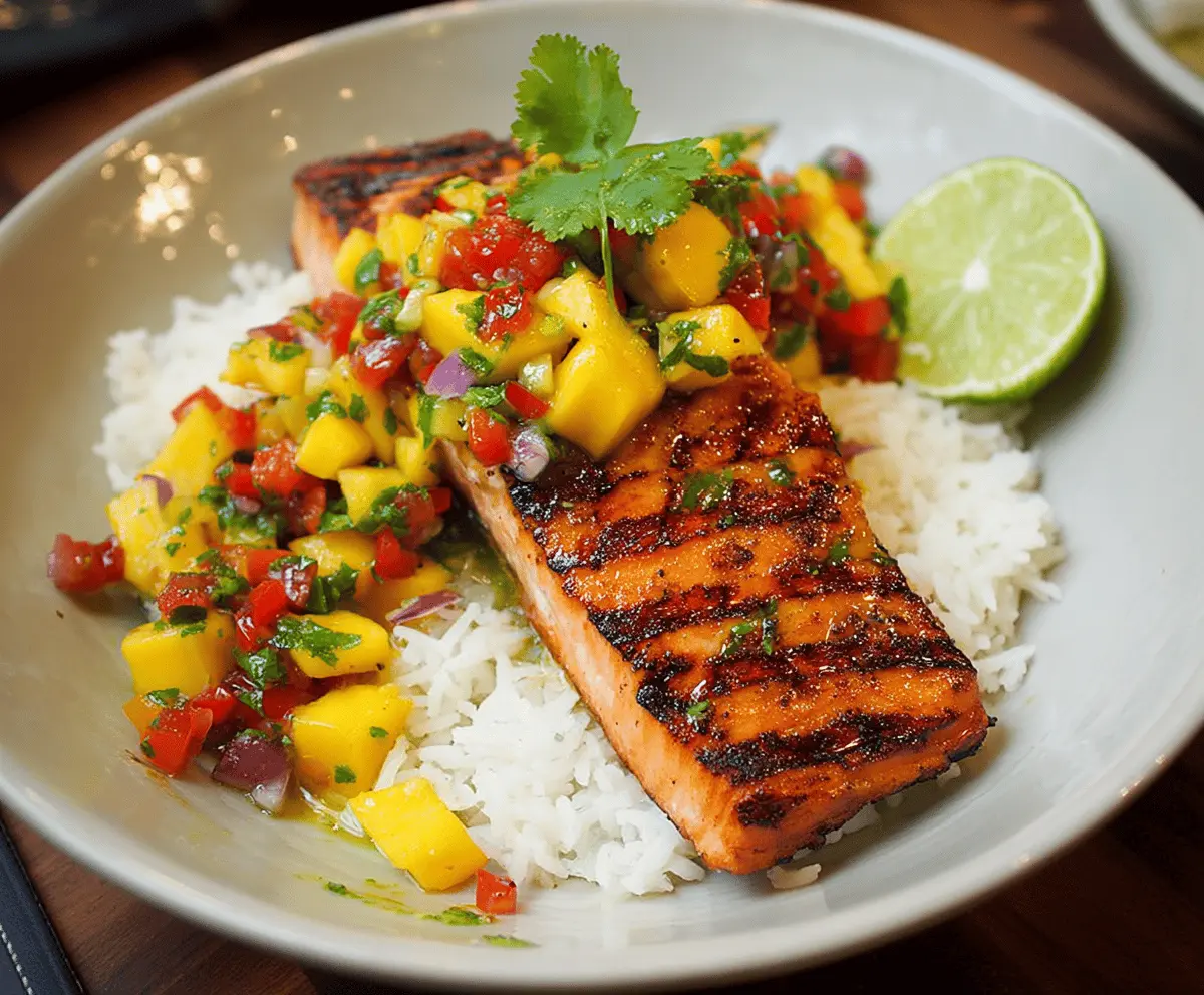 Easy Grilled Salmon with Mango Salsa and Coconut Rice