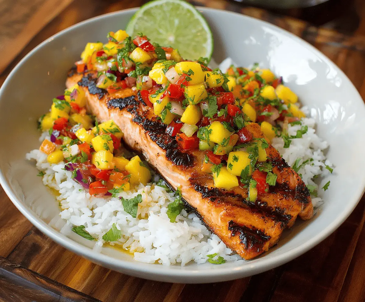Easy Grilled Salmon with Mango Salsa and Coconut Rice