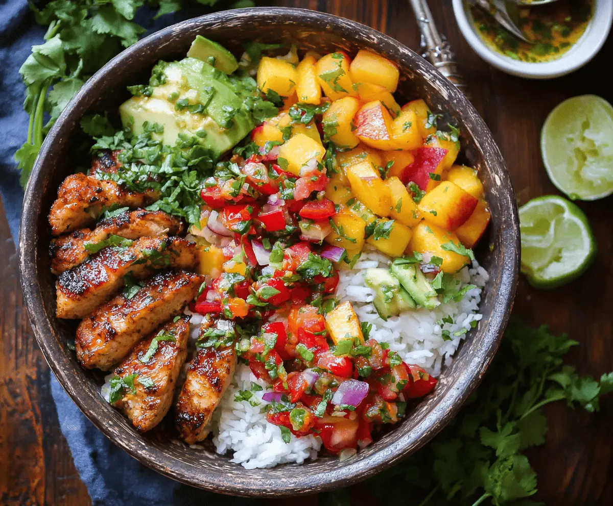 Cilantro Lime Chicken Bowls with Fresh Peach Salsa