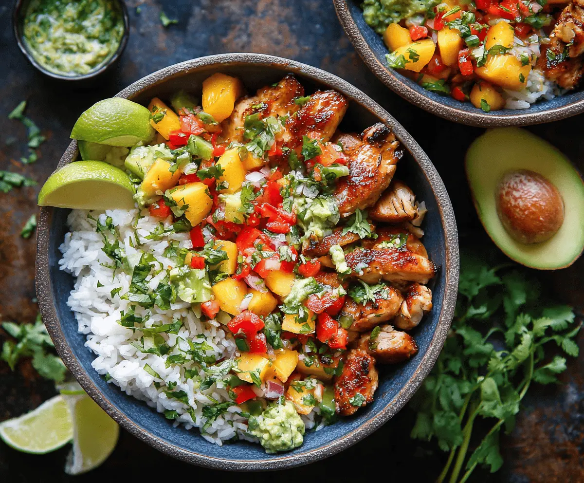 Cilantro Lime Chicken Bowls with Fresh Peach Salsa