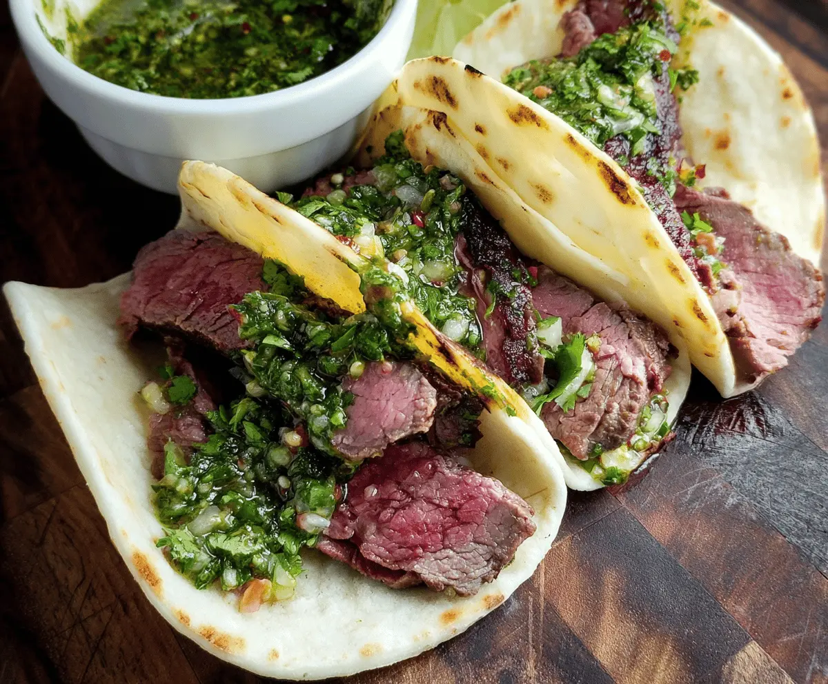 Flank Steak Tacos with Garlicky Cilantro Sauce