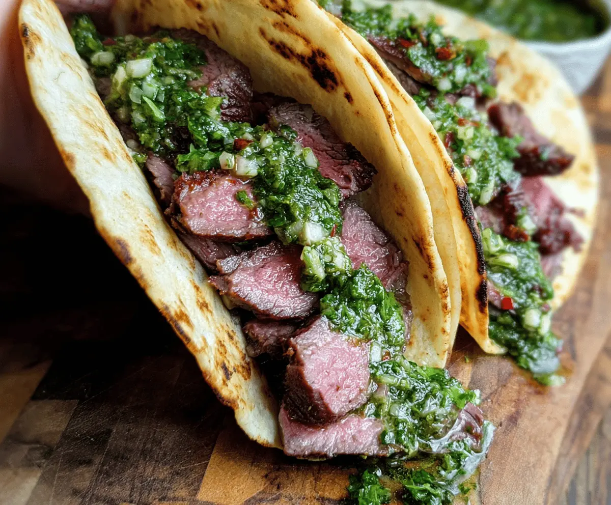 Flank Steak Tacos with Garlicky Cilantro Sauce