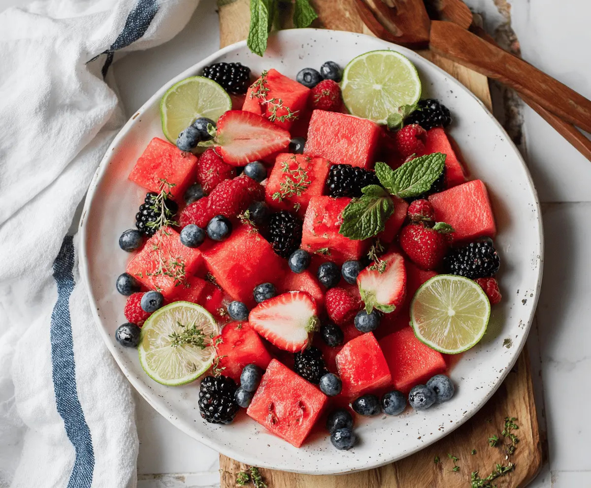 Refreshing Watermelon Berry Salad with Lime Dressing