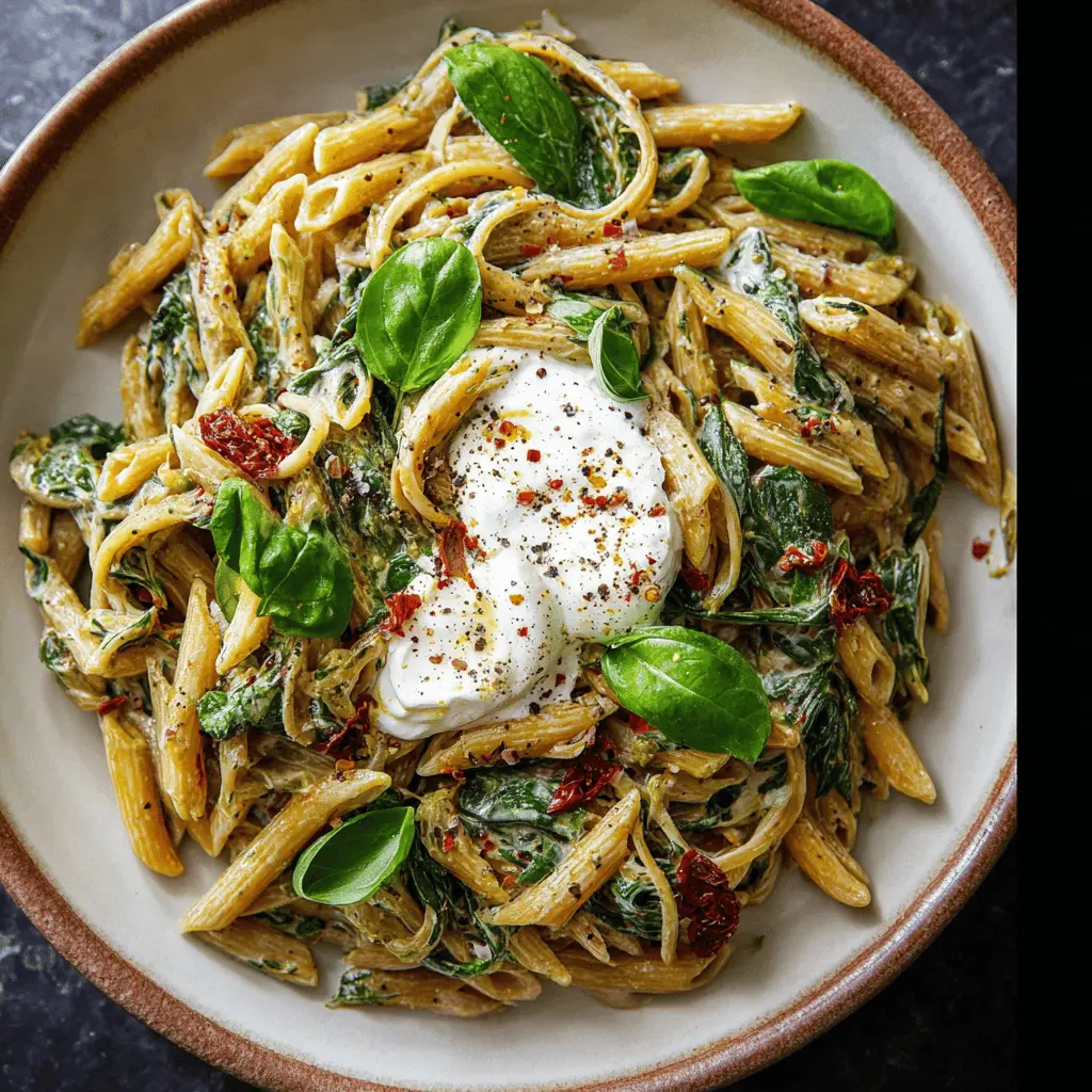 Creamy Burrata Spinach Pasta Recipe
