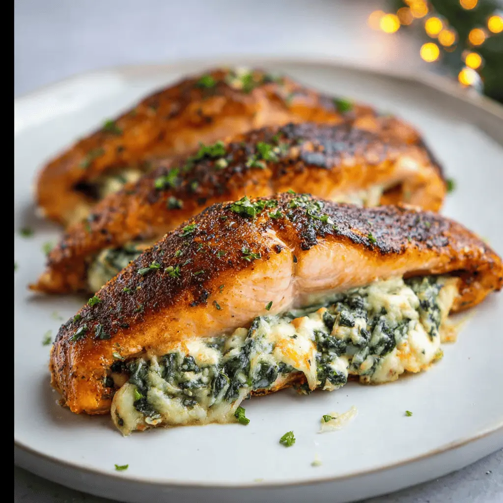 Healthy Blackened Salmon Stuffed with Spinach and Parmesan
