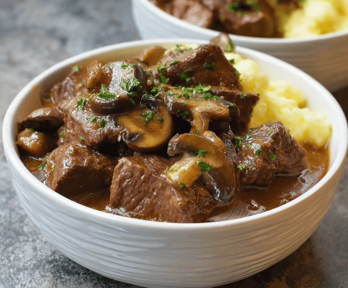 Easy Crockpot Beef Tips with Mushrooms and Gravy
