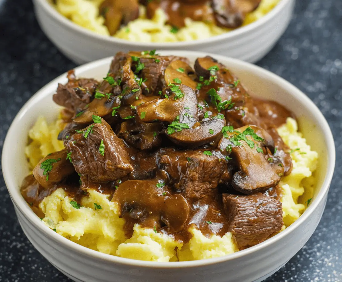 Easy Crockpot Beef Tips with Mushrooms and Gravy