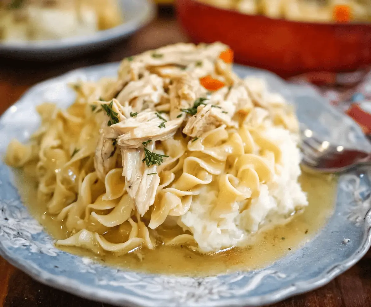 Creamy Chicken Noodles Over Fluffy Mashed Potatoes
