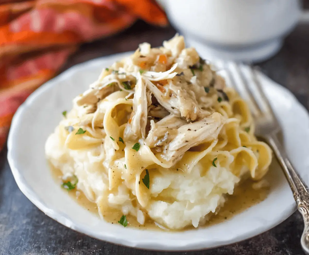 Creamy Chicken Noodles Over Fluffy Mashed Potatoes