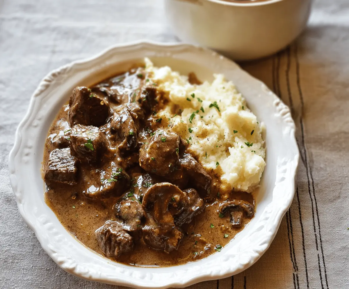 Creamy Crockpot Beef Tips with Mushrooms