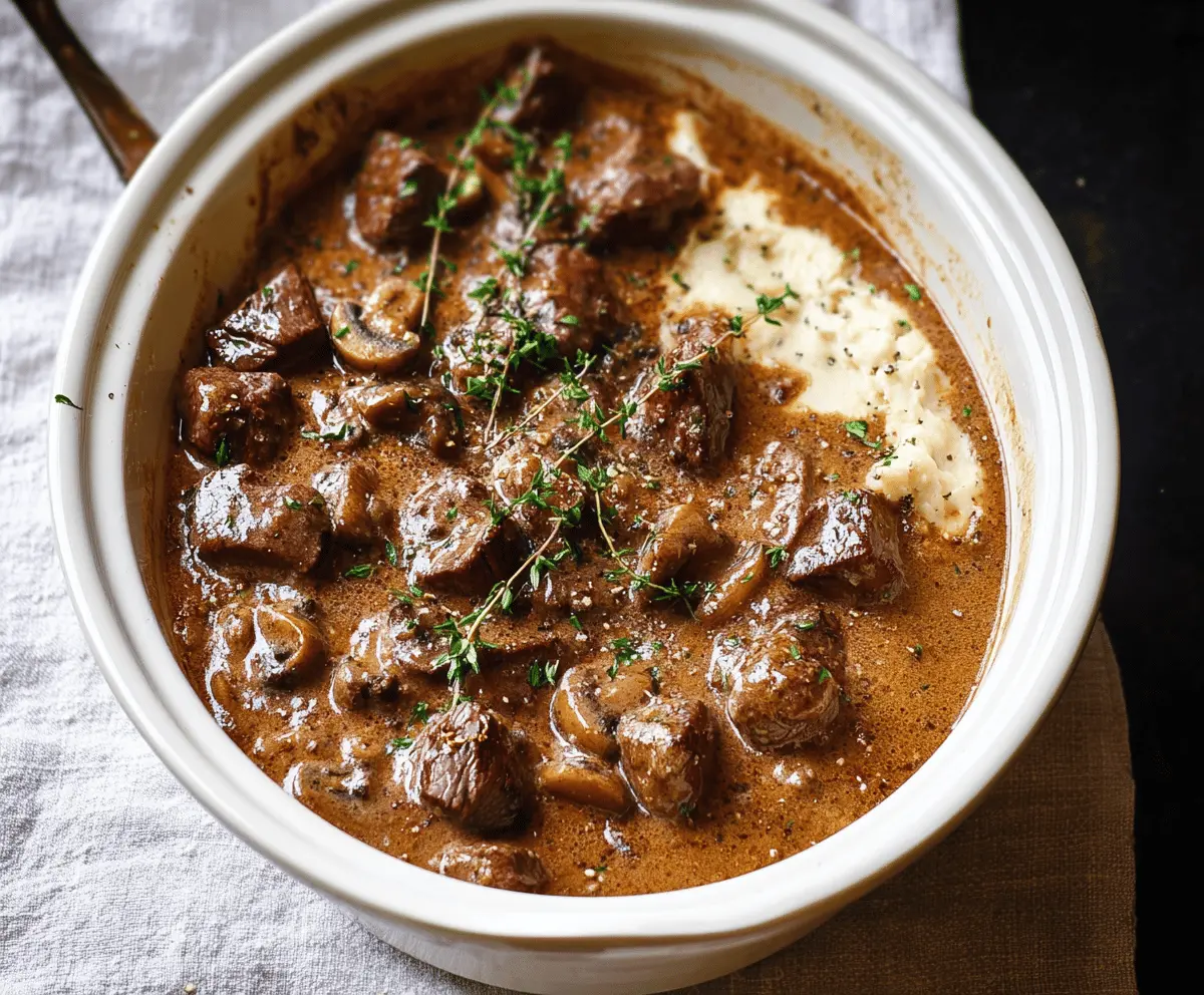 Creamy Crockpot Beef Tips with Mushrooms