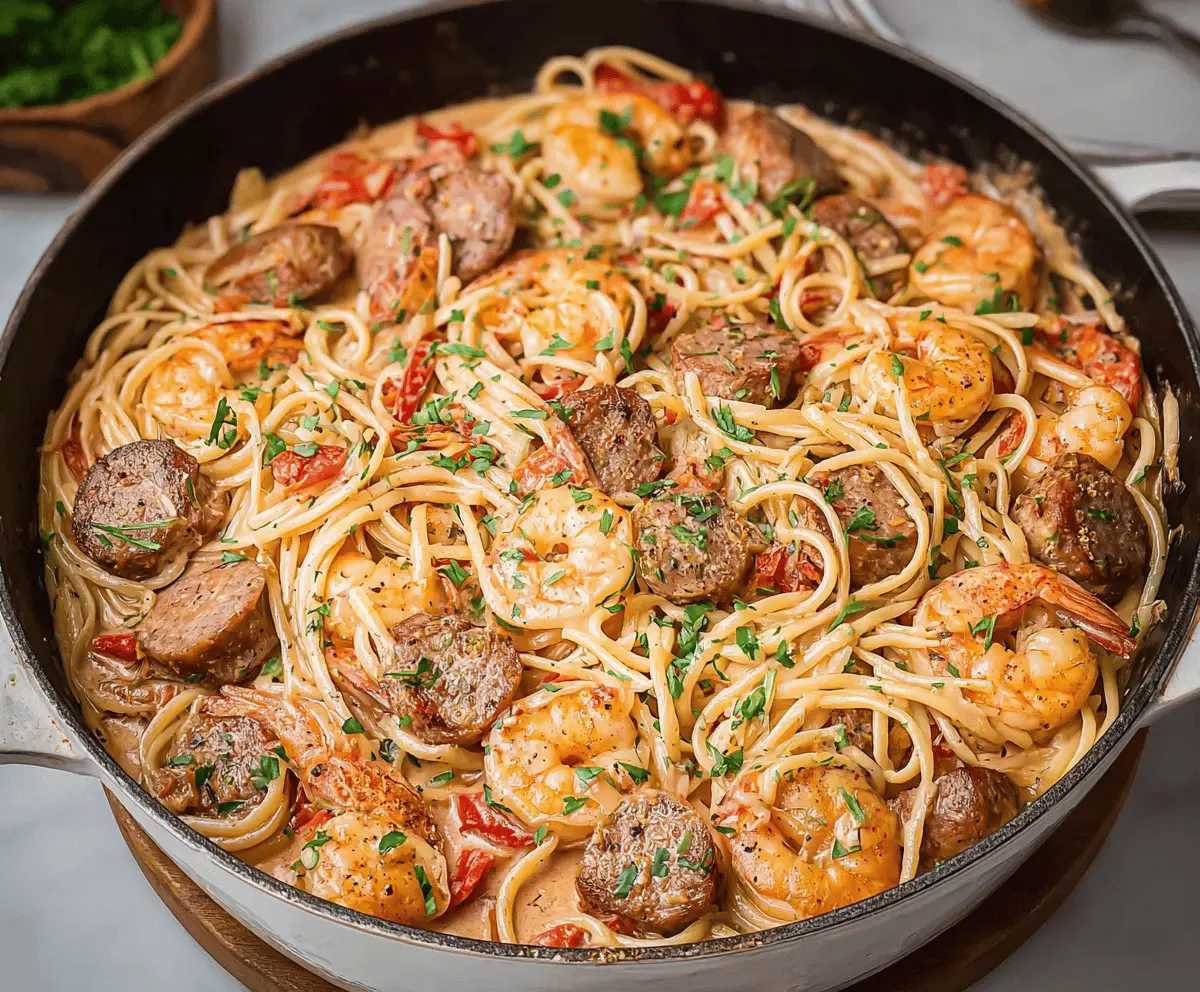 Creamy Cajun Shrimp Sausage Pasta Recipe
