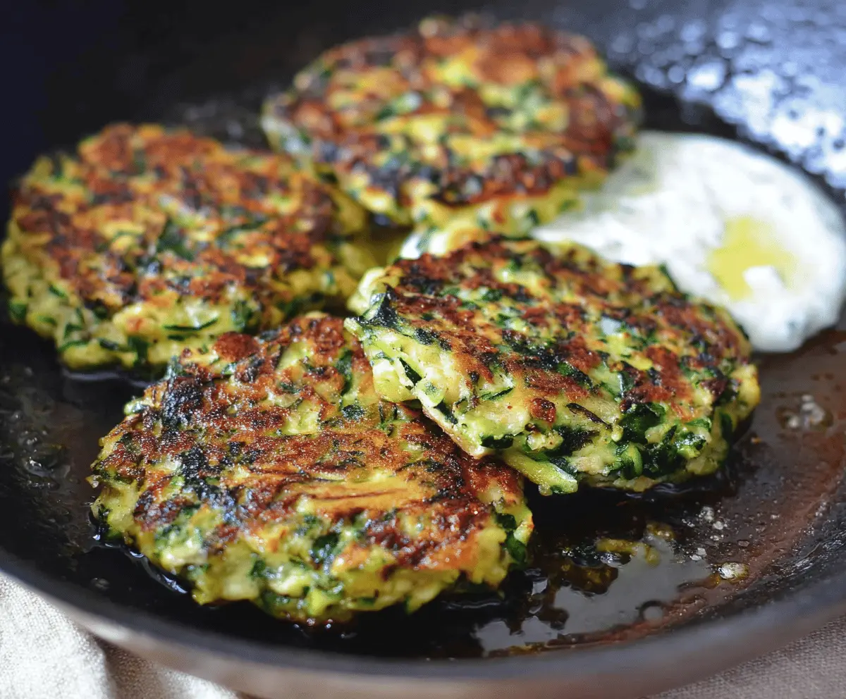 Zucchini Feta Spinach Fritters with Garlic Tzatziki