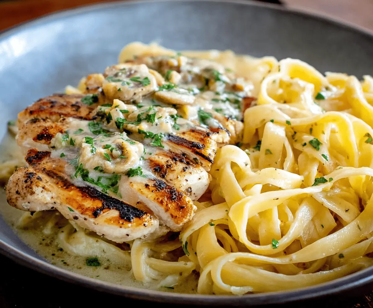 Creamy Buttery Garlic Chicken Over Fettuccine