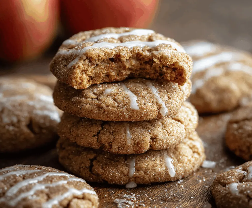 Delicious homemade apple cider cookies with cinnamon and sugar on a baking tray, perfect for fall desserts