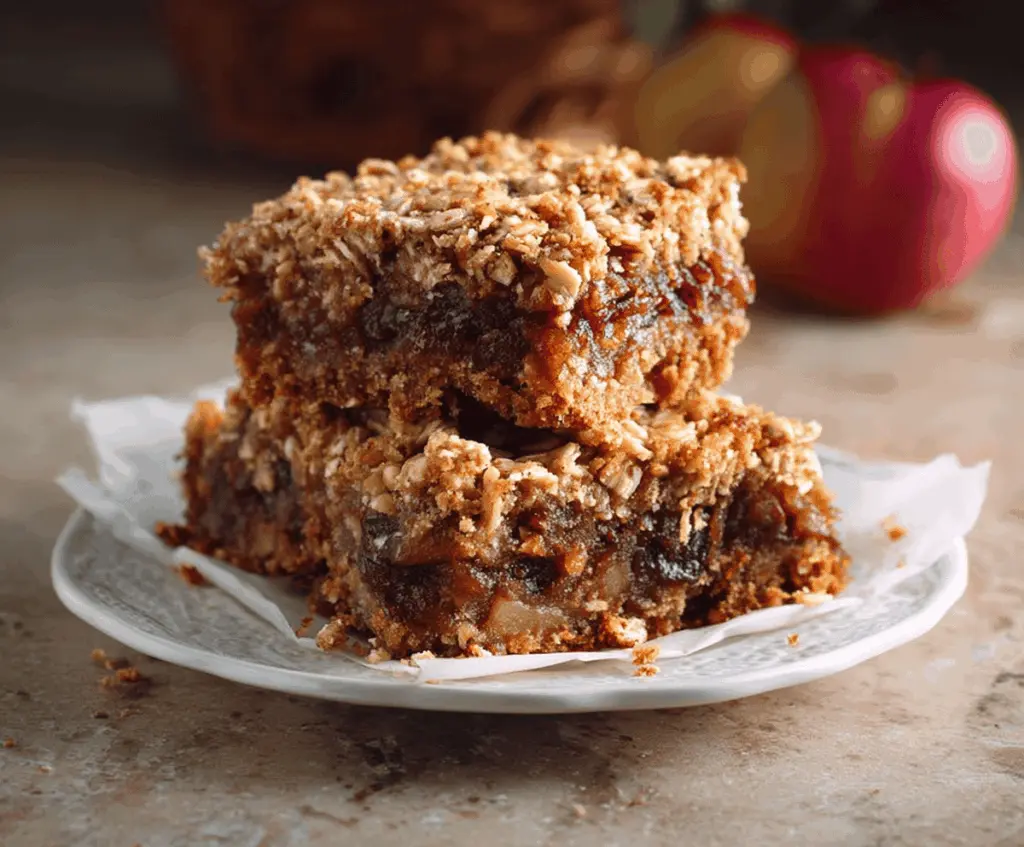 Delicious date and apple squares, a healthy fruit dessert recipe featuring fresh apples and dates in a baked square dish.
