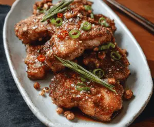 Juicy salt and pepper seasoned pork chops garnished with fresh herbs on a rustic wooden table, perfect for a flavorful dinner