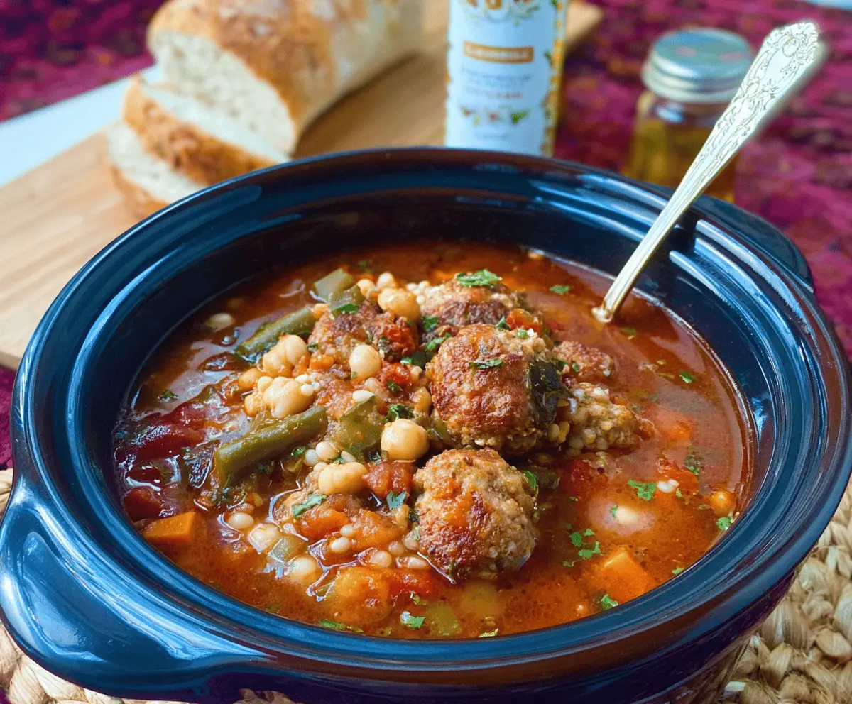 Slow Cooker Mediterranean Meatball Minestrone Stew