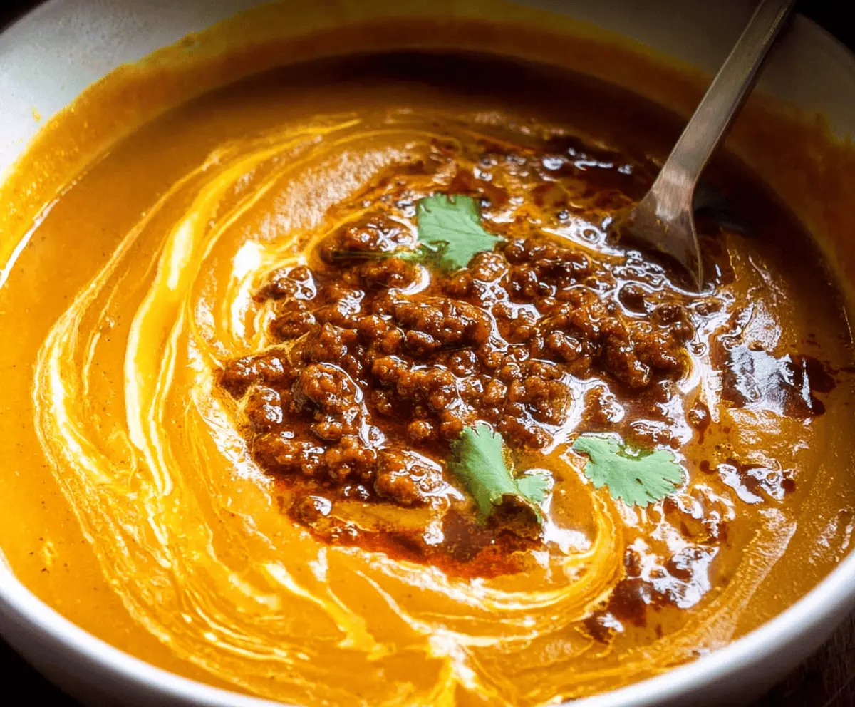 Spicy chorizo pumpkin soup