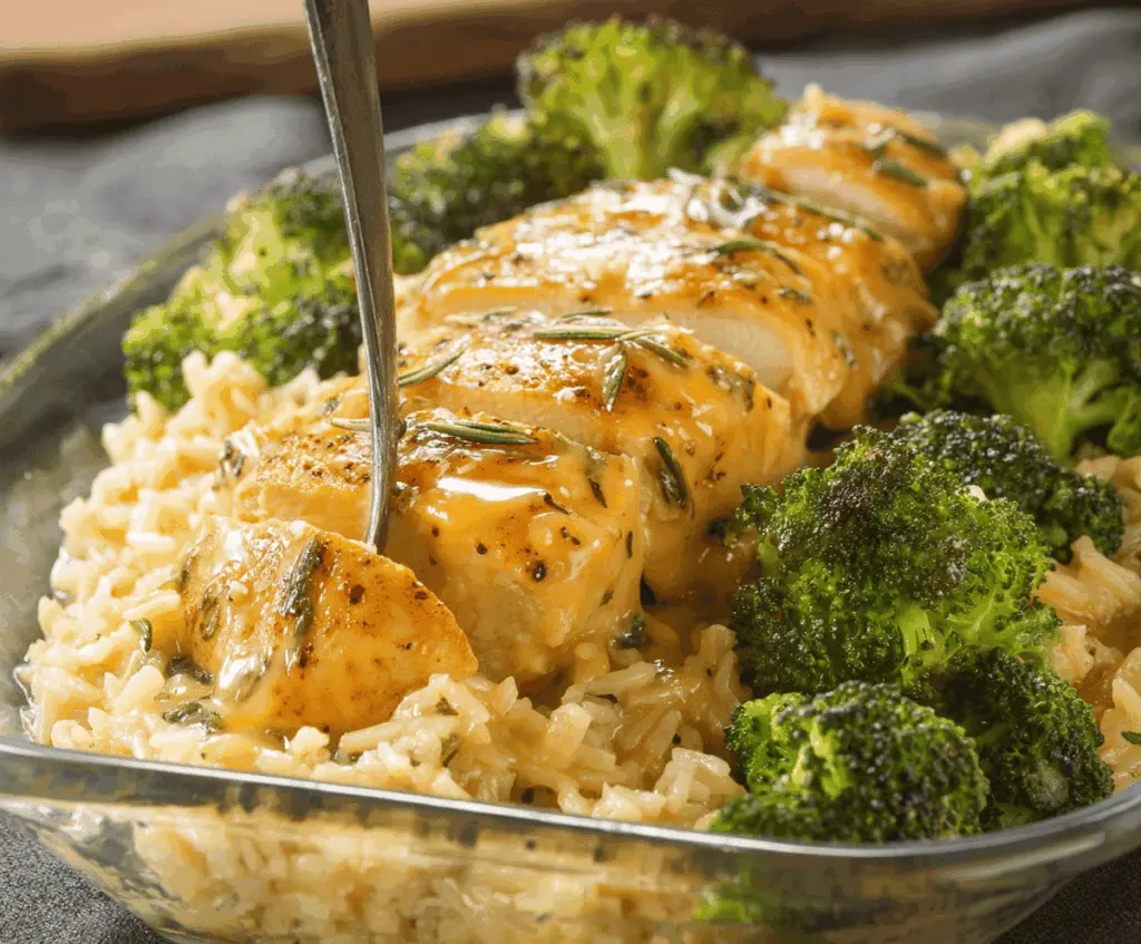 Delicious chicken breast and broccoli served with Knorr rice, a healthy and flavorful meal.