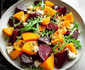 Colorful roasted beets and butternut squash seasoned and caramelized, perfect for a healthy side dish or autumn meal.