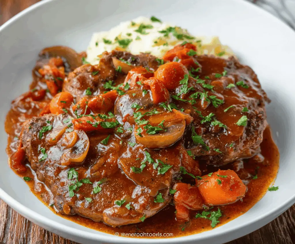 Delicious slow cooker Swiss steak with tender beef and savory sauce
