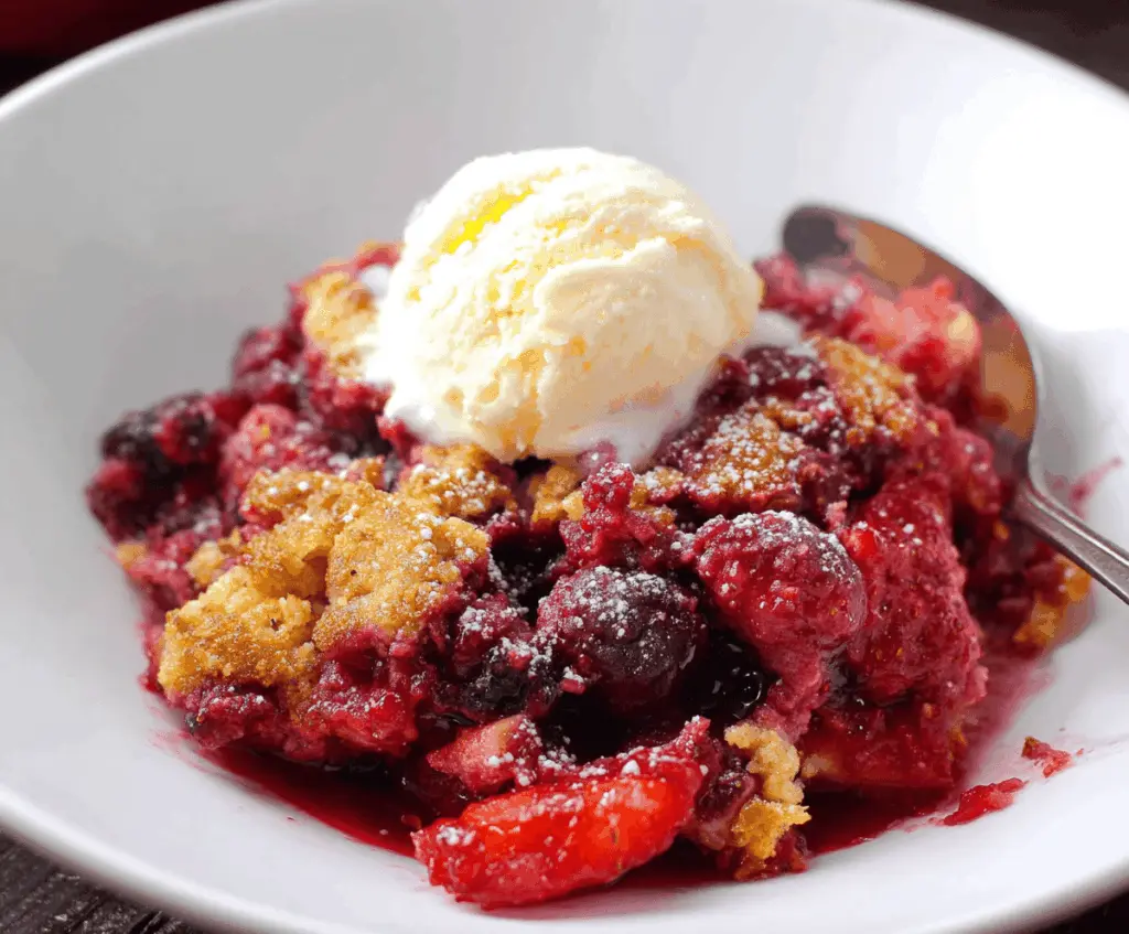 Delicious Berry Cake Mix Cobbler with fresh berries and golden crust