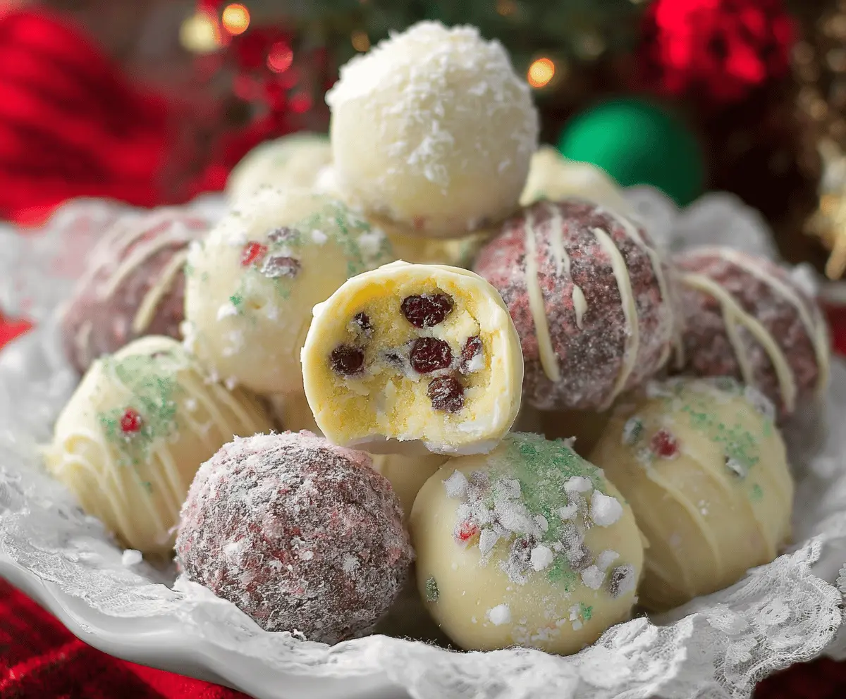 Delicious homemade Christmas truffles with rich chocolate coating and festive decorations
