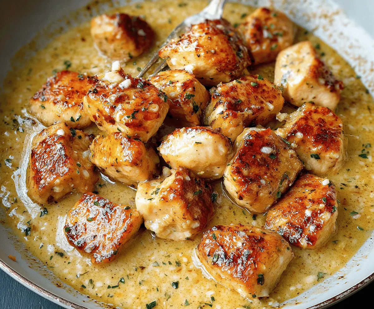 Golden garlic chicken bites in creamy sauce