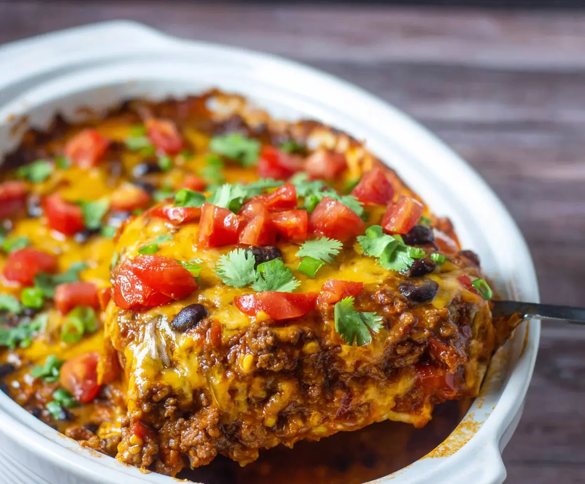 Crockpot Beef Enchilada Casserole