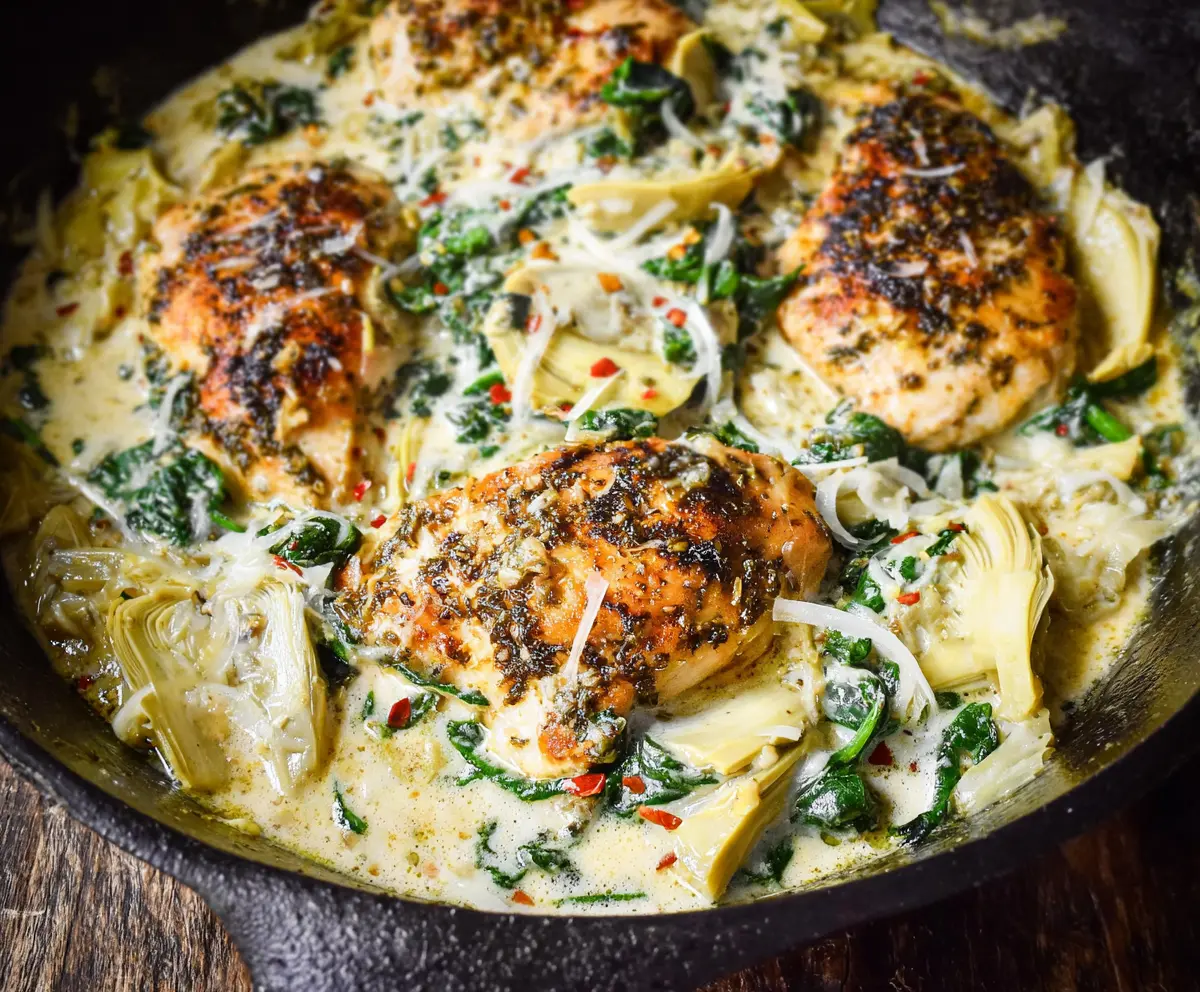 Spinach Artichoke Chicken Skillet (Paleo, Whole30, & Keto)