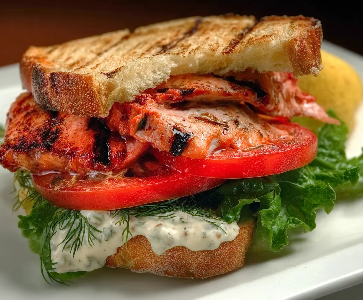 Grilled Salmon Sandwich with Dill Sauce