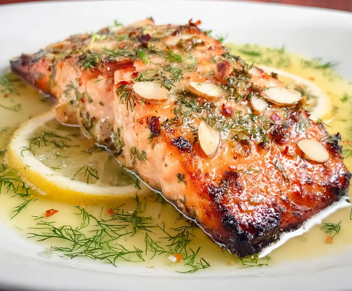 Lemon Dill Salmon with Garlic, White Wine, and Butter Sauce