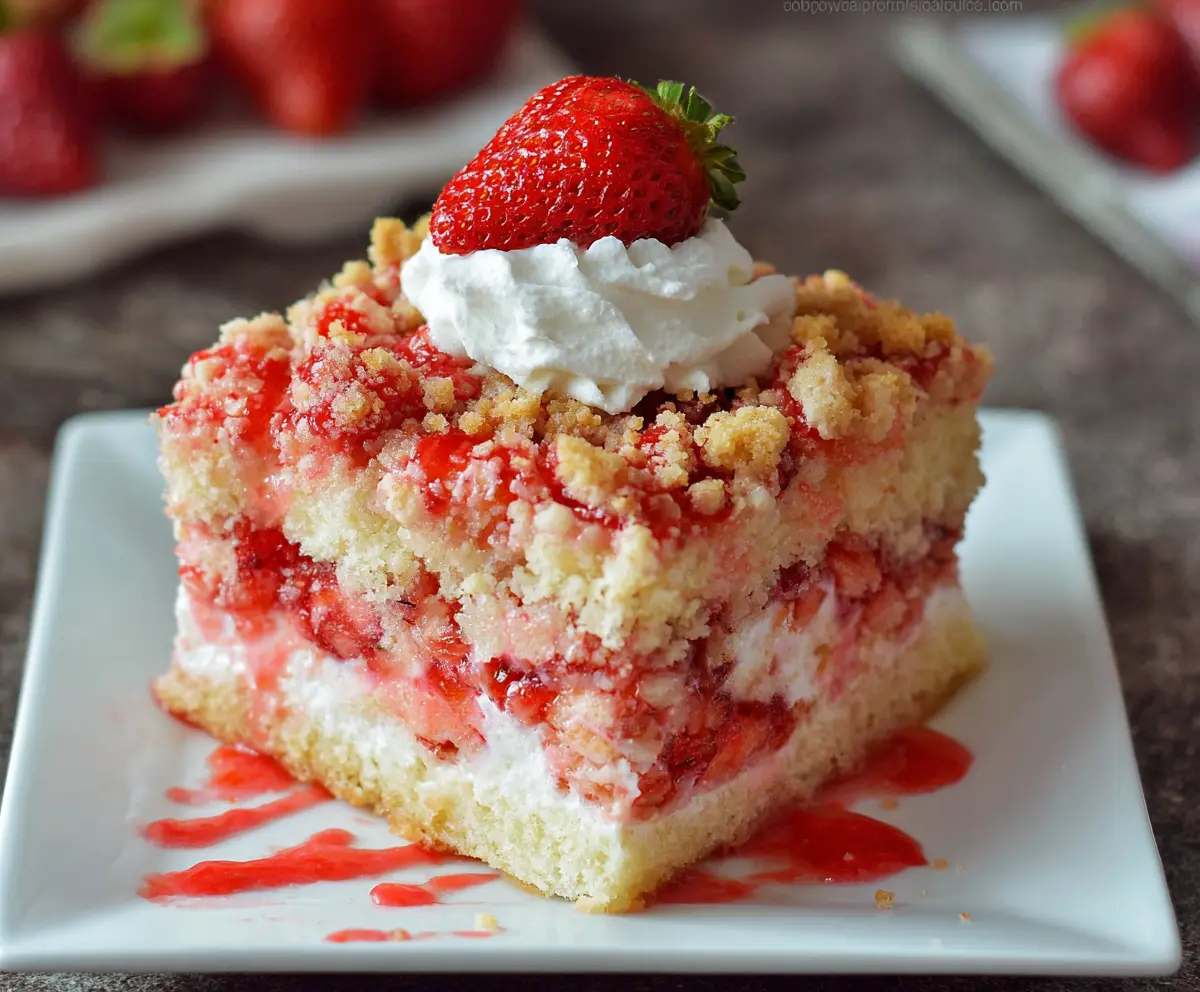 Strawberry Crunch Poke Cake