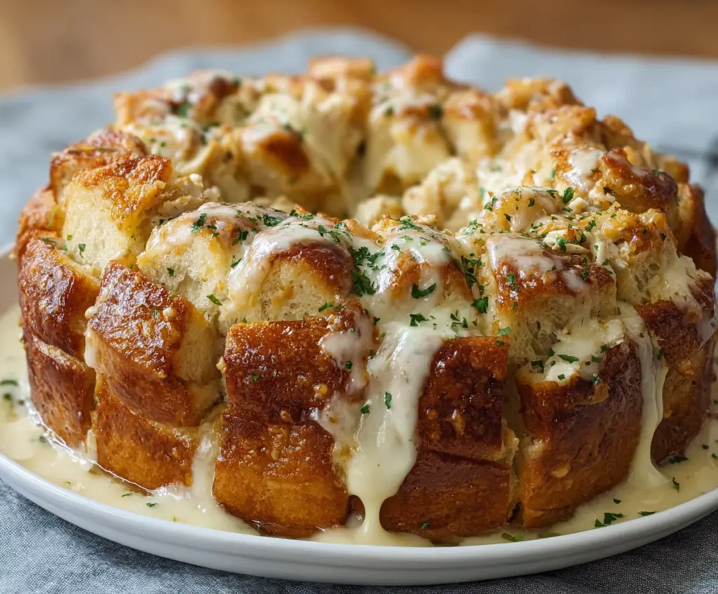 Delicious Chicken Alfredo Monkey Bread with cheesy, savory layers