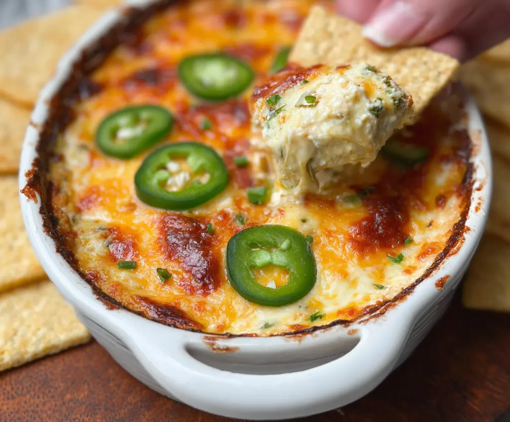 Delicious Baked Chuy's Jalapeno Chicken Dip served in a bowl, perfect for parties and gatherings.