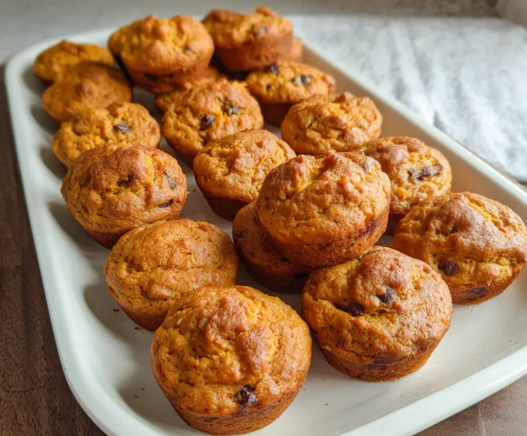 Delicious mini sweet potato muffins with a golden crust on a rustic plate.