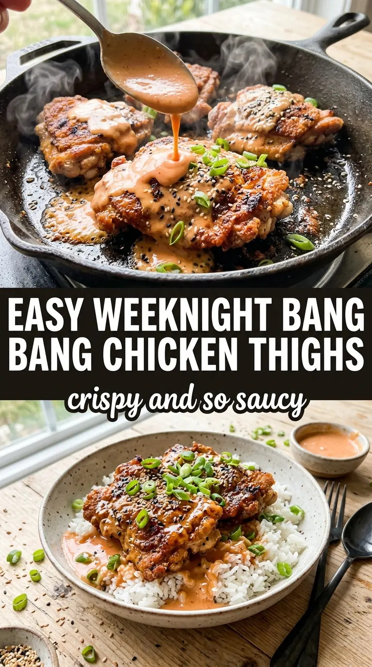 Skillet Bang Bang Chicken Thighs crispy saucy skillet dinner