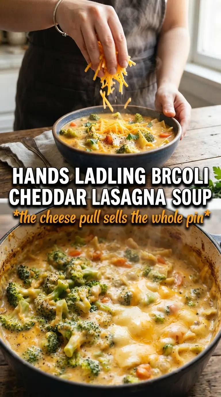 Broccoli Cheddar Lasagna Soup creamy cheesy