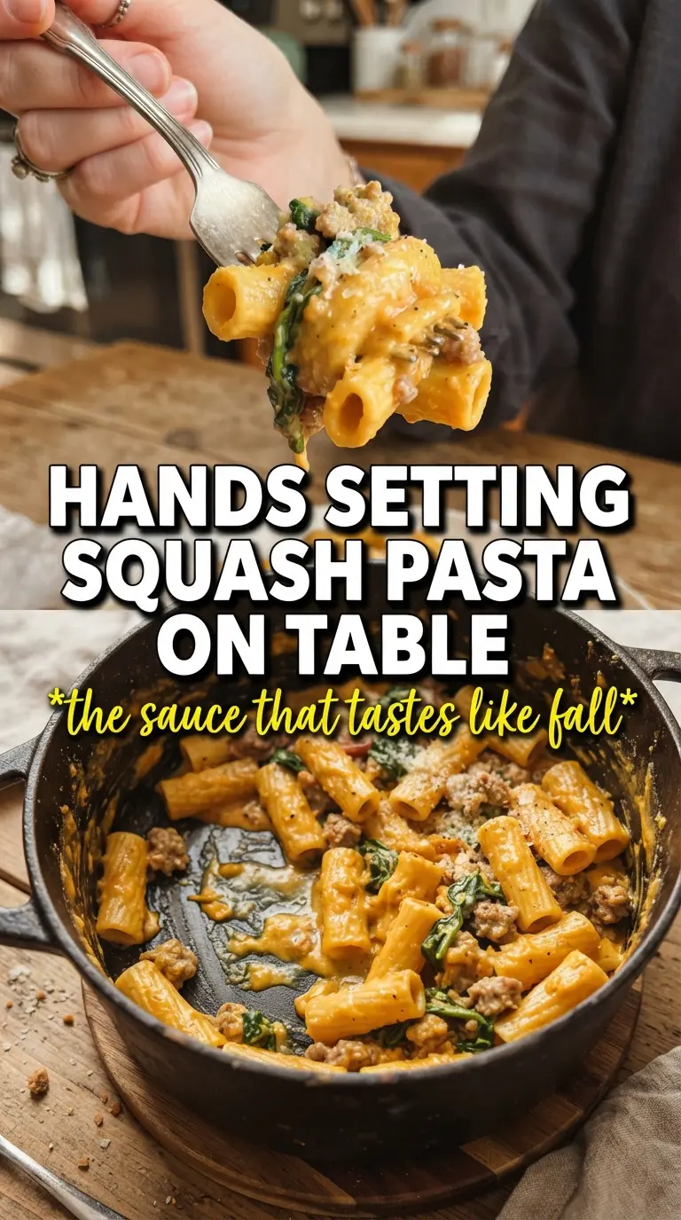 Creamy butternut squash pasta with sausage and spinach, rich and cozy