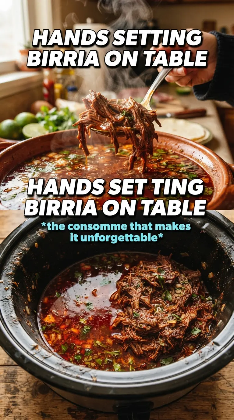 Crockpot Mexican Birria rich consomé tender beef