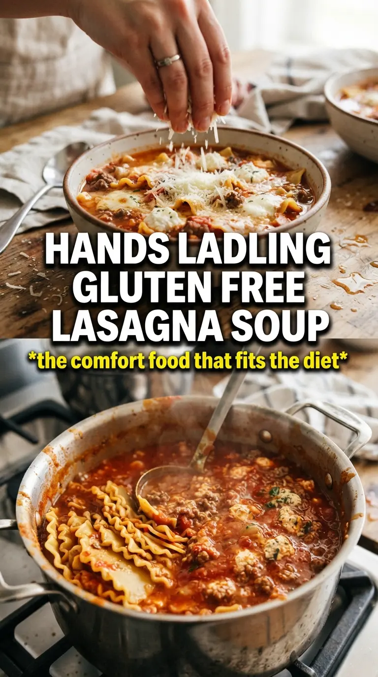 Gluten Free Lasagna Soup with sausage, ricotta, and tomato broth