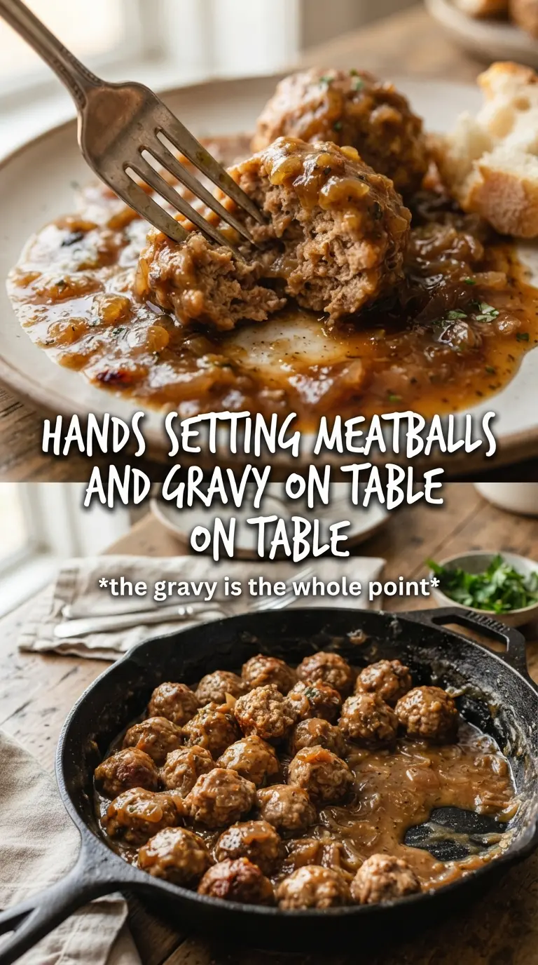 Meatballs and gravy rich savory skillet
