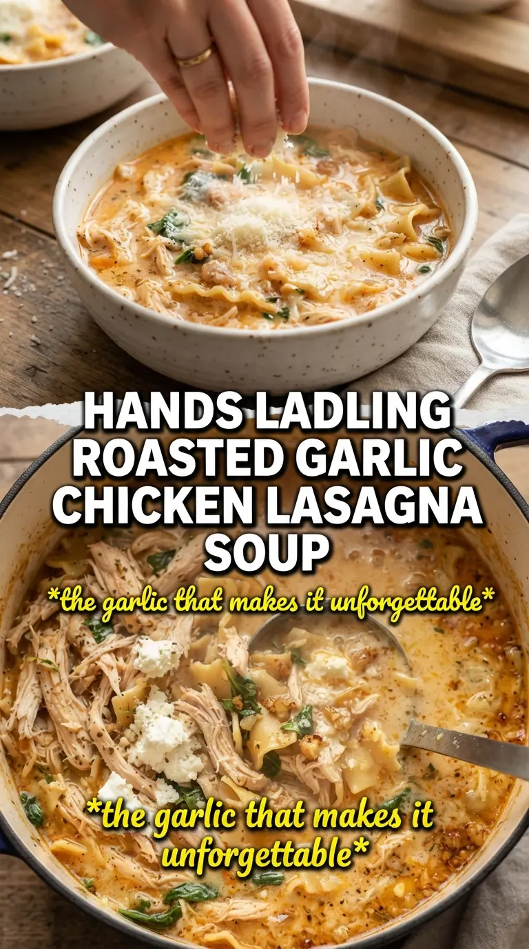 Roasted Garlic White Chicken Lasagna Soup creamy comforting